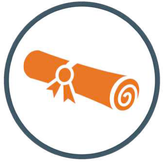 An icon of a rolled up degree with a ribbon